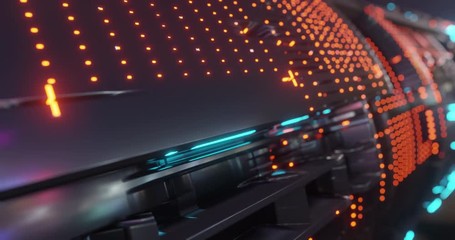 Poster - motion graphic 4k seamless loop of abstract technology background, led and flickering particles. ani