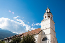 St Erhard Church Brixen, Italy , Against Blue Sky, Space For Text