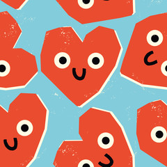 Funky modern pattern with smiley hearts. VECTOR EPS10.