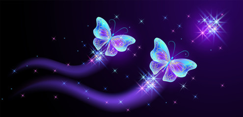 Wall Mural - Flying butterflies with sparkle and blazing trail