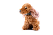 Animal Toy : Dog Brown Doll Isolated On White Background.