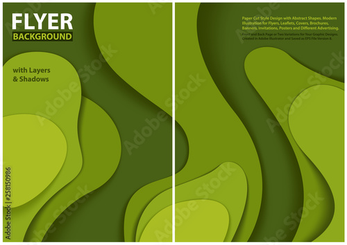 Modern Flyer Paper Cut Style Design with Green Layers - Graphic Illustration ...