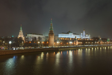 Wall Mural - Image of Moscow Kremlin at the autumn night. Long exposure image. Kremlin Towers, Residence of the President of the Russian Federation,  Ivan the Great Belltower