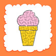 Colored labyrinth is an appetizing ice cream. Kids worksheets. Activity page. Game puzzle for children. Tasty food. Maze conundrum. Vector illustration.