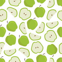 Wall Mural - Vector Flat Fruit Pattern of Random Green Apple. Seamless of Seasonal Organic Food in Yellow Gradation. Colorful Seamless Usable for Package, Wrapping, Backdrop, Scrapbooking and etc