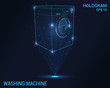 Washing machine hologram. Digital and technological background of the washing machine. The futuristic design of the washing machine.