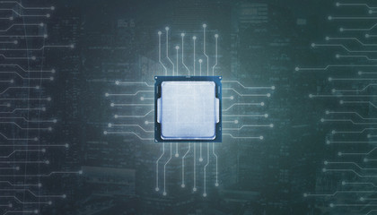 Poster - CPU processing concept with lighting electronics circuits.