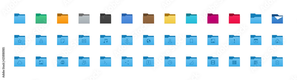 Folder icons set. All type of document, file formats vector illustration symbols collection. Computer folder, folders sign. - obrazy, fototapety, plakaty 