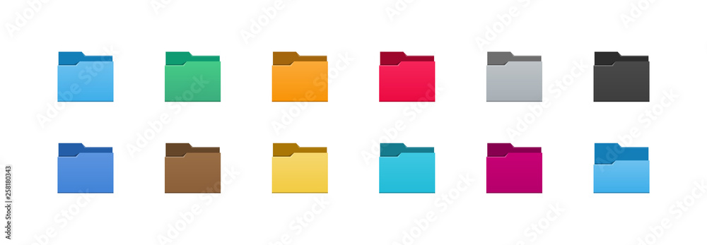 Folder icons set. All type of document, file formats vector illustration symbols collection. Computer folder, folders sign. - obrazy, fototapety, plakaty 