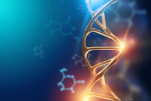 Creative Background, Dna Structure, DNA Molecule On A Blue Background, Ultraviolet. 3d Render, 3d Illustration. The Concept Of Medicine, Research, Experiments, Experiment, Virus, Disease.