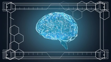 Poster - translucent brain rotating against dark background