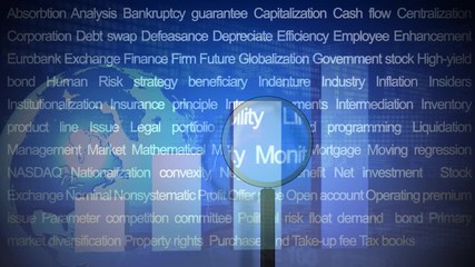 Poster - Magnifying glass moving over financial terms