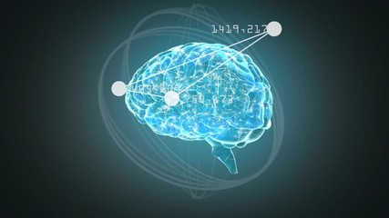 Poster - translucent brain rotating against dark background