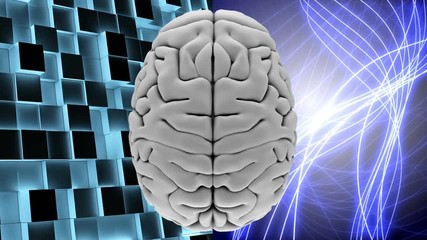 Poster - white brain with shining light lines and squares