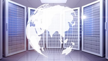 Poster - Globe turning itself with computer console on background 4k