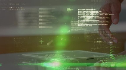 Poster - Male using digital tablet while data moves 