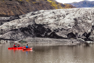 Wall Mural - Kayaks on trip around glacier, Iceland