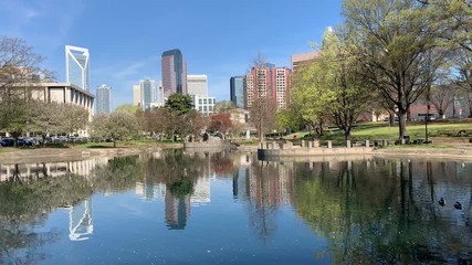 Wall Mural - Charlotte, North Carolina skyline cityscape on a spring day