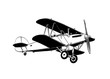 Hand drawn sketch of biplane aircraft in black color. Isolated on white background. Drawing for posters, decoration and print. Vector illustration