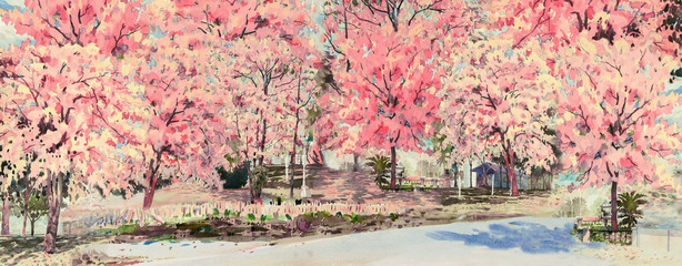 Spring flower of landmark in Thailand.
