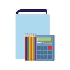 Canvas Print - text book with calculator and colors pencils