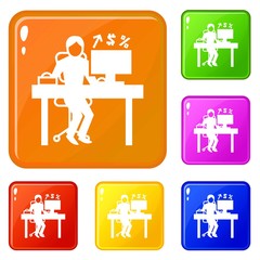 Poster - Man office accounting icons set collection vector 6 color isolated on white background
