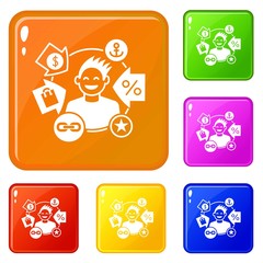 Poster - Happy client icons set collection vector 6 color isolated on white background