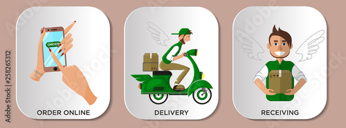 Fotografía Infographics service delivery courier. Online shopping stages