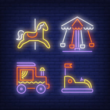 Carousel Horse And Bumper Car Neon Signs Set