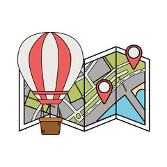 Sticker - balloon air hot flying with paper map