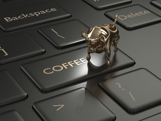 Wall Mural - 3d render of keyboard with coffee button and bull