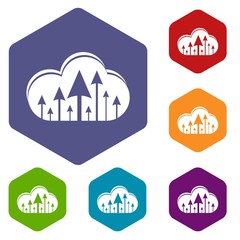 Poster - Hosting cloud icons vector colorful hexahedron set collection isolated on white