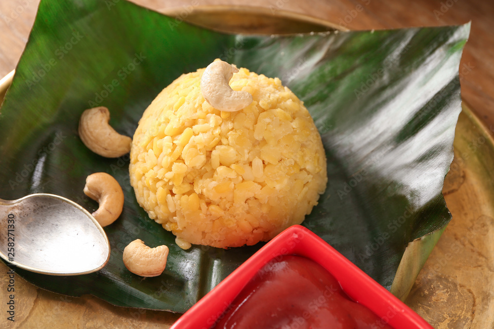 Traditional Indian food pongal on plate