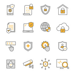 Poster - security flat line icon set. vector illustration. editable stroke.