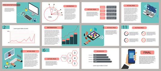 Isometric presentation template. Elements for slide presentations on a white background. Flyer, brochure, corporate report, marketing, advertising, annual report, banner