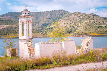 Wall Mural - Abandoned Church of St. Nicholas at the Kouris Reservoir (Kouris Dam), Limassol district, Cyprus