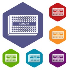 Poster - Microchip icons vector colorful hexahedron set collection isolated on white
