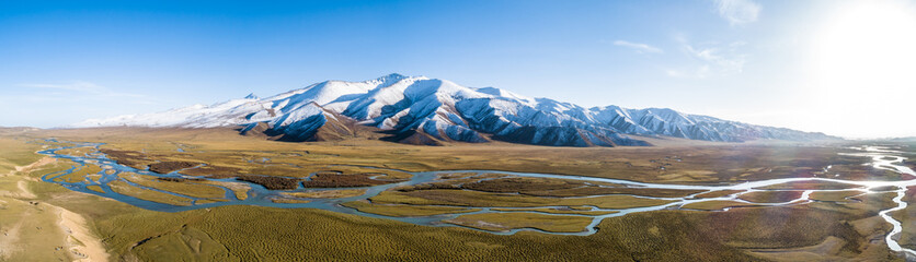 Wall Mural - A bird's eye view of Xinjiang Bayinbrook Grassland Highway 