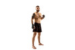 MMA. Professional fighter isolated on white studio background. Sport, competition, excitement and human emotions concept