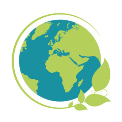 blue and green earth with leaves vector illustration eps10