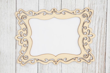 Canvas Print - Wood picture frame on weathered whitewash textured wood background