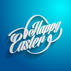 Wall Mural - Vector Happy Easter text logo on blur background