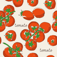 Tomato Vector Seamless Pattern, Hand Drawn Background
