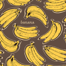 Banana Seamless Pattern, Vector Hand Drawn Background