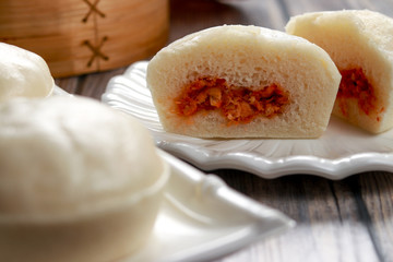 Wall Mural - Puto Pao from Philippines. Steamed Rice Buns with Pulled Pork Filling.