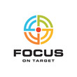 Colorful initial letter F with circle focus target logo design template