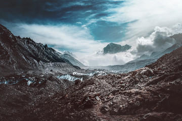 Desolate moody mountain valley