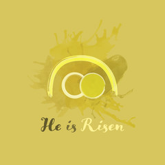 Sticker - Christian worship and praise. Empty tomb in watercolor style. Text : He is Risen