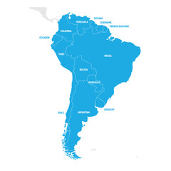  South America Region. Map of countries in southern America. Vector illustration