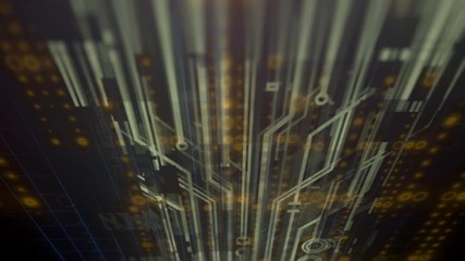 Aufkleber - Computer generated high tech digital technology loop animation. Abstract background of different shapes with hight detailed elements. Geometry lines with dashes and glow. 3d rendering. 4k UHD video.